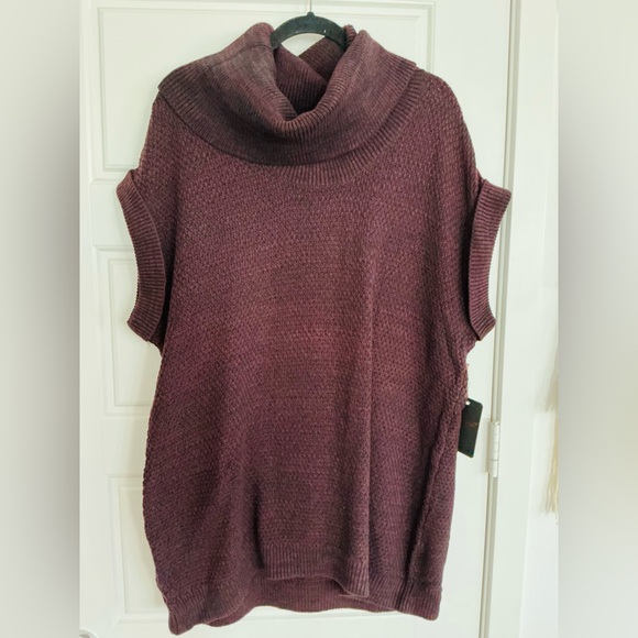 DEX Womans Plus Size 2X Black Purple Cap Sleeves Pullover Cowl Neck Sweater NWT - Picture 2 of 3